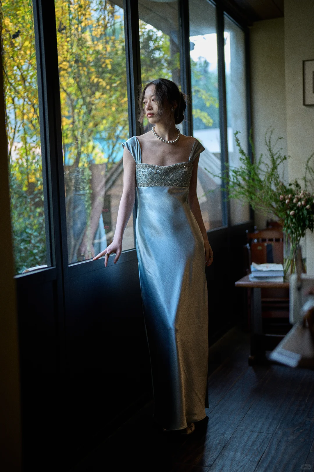 Elegant Blue A Line Straps Beaded Satin Long Prom Dress Date Dress SH4963