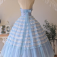 Vintage Blue Ball Gown Sweetheart Neck Layered Lace Tulle Prom Dress 16th Birthday Dress SH3862
