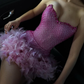Sexy Pink Strapless Beaded Tulle Feather Short Prom Dress SH4568