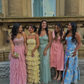 Glamorous Sleeveless Strapless Yellow Print Floral Chiffon Long Prom Dress with Ruffles SH5462