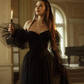 Ethereal Black A Line Long Sleeve Tulle Long Train Prom Dress Evening Dress SH6697