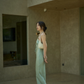 Sage Green Sheath Spaghetti Strap Appliques Satin Long Prom Dress Party Dress Outfits SH4965