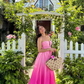 Pink Ombre A Line Spaghetti Strap Satin Backless Prom Dress Vacation Dress SH6253
