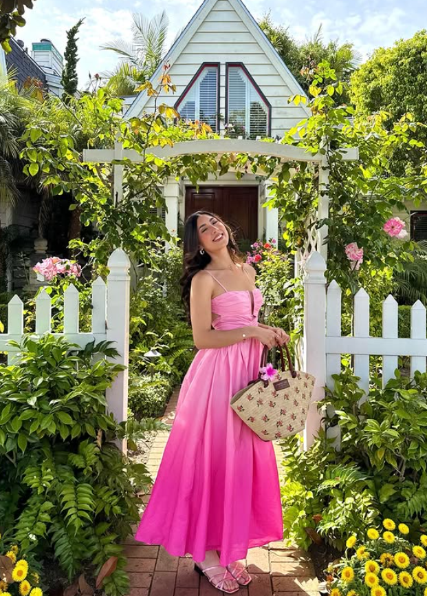 Pink Ombre A Line Spaghetti Strap Satin Backless Prom Dress Vacation Dress SH6253