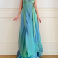 Vintage Dreamy A Line Blue Green Ombre Chiffon Prom Dress Wedding Guest Dress SH5438