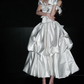 Cute Bow A Line Off the Shoulder Satin Long Prom Dress Party Dress SH4966