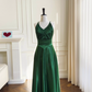 Stunning Green A Line Halter Satin Prom Dress Vacation Dress Wedding Guest Dress SH4504