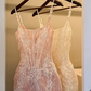 Light Pink Sheath Spaghetti Straps Corset Beading Tulle Cocktail Dress Homecoming Dress SH6169
