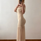 Gentle Apricot Mermaid Off the Shoulder 3D Floral Tulle Long Prom Dress Evening Dress SH6870