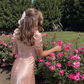 Gentle Light Pink A Line Puff Lace Satin Prom Dress Outfits SH4866