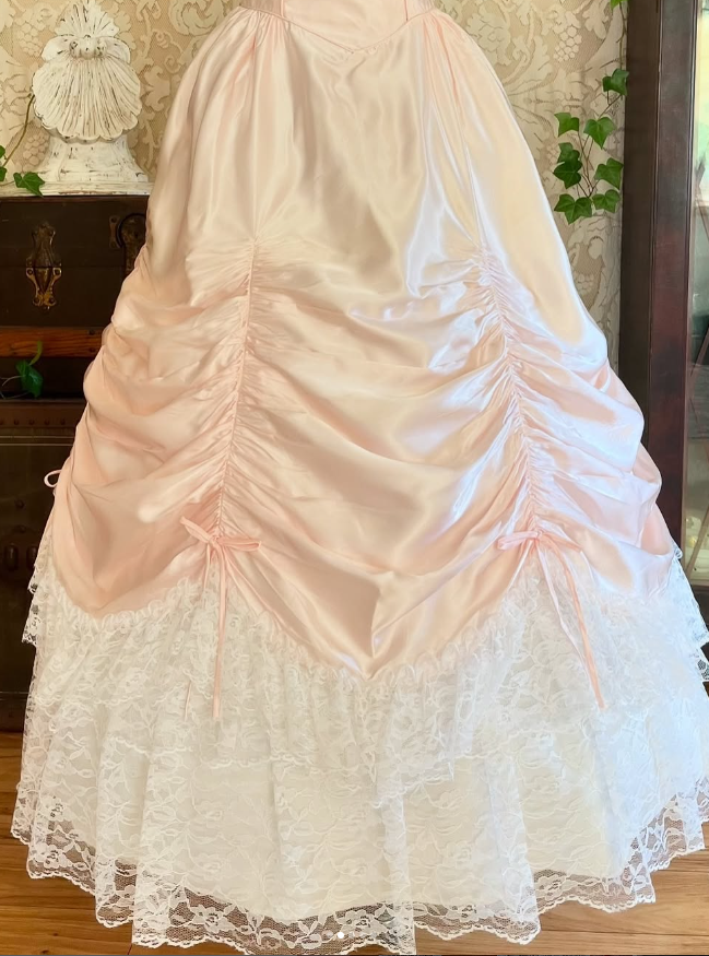 Vintage Sweetheart Neck Pearls Lace Light Pink Satin Birthday Dress Wedding Dress SH1865