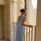 Baby Blue Elegant Sheath Spaghetti Strap Satin Chiffon Prom Dress Wedding Guest Dress SH5321