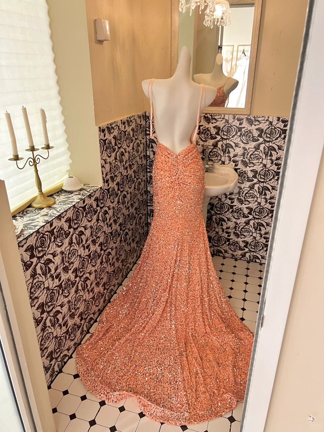 Shiny Orange Mermaid Spaghetti Strap Sequin Open Back Evening Dress Prom Dress SH3845