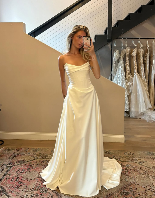 Charming Ball Gown Strapless Satin Long Wedding Dress SH4146