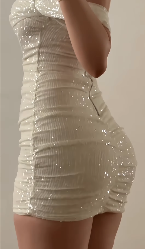 Beautiful Sheath Off the Shoulder White Sequin Short Prom Dress Homecoming Dress Outfits SH6855