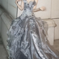Stunning Grey Ball Gown Off the Shoulder Beaded Organza Satin Prom Dress Party Dress SH5026