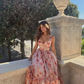 Pink A Line Straps Corset Print Floral Chiffon Prom Dress Party Dress SH4610