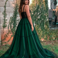 Stylish green tulle long prom dress, green evening dress KS2533