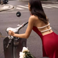 Elegant Mermaid Halter Pearl Burgundy Satin Long Evening Dress Party Dress SH3030