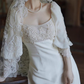 Vintage A Line Long Sleeve White Beaded Satin Long Wedding Dress SH5038