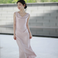 Gentle Baby Blue Sheath Straps Pleated Satin Prom Dress Evening Dress SH4215