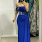 Charming Long Royal Blue Strapless Prom Dress With Beaded  SH833