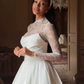 Elegant A Line High Neck Long Sleeve White Lace Satin Wedding Dress SH6022