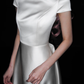 Vinatge Simple A Line White Satin Long Prom Dress Wedding Dress SH4968