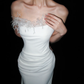 High-class Simple Sheath Strapless White Feather Satin Long Wedding Dress SH6622