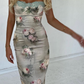 Sexy Sheath Spaghetti Strap Lace Print Floral Satin Prom Dress Evening Dress SH2048