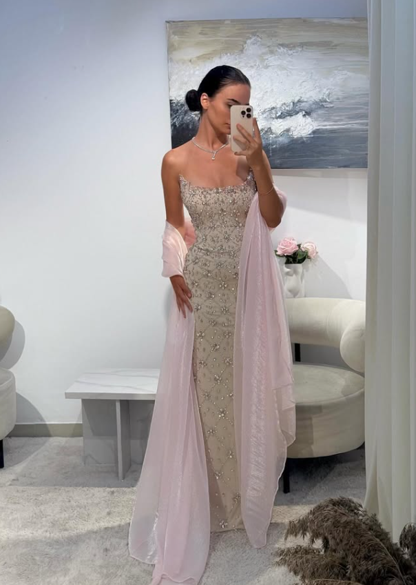 Pink Sheath Strapless Exquisite Rhinestone Tulle Long Prom Dress Evening Dress SH4630