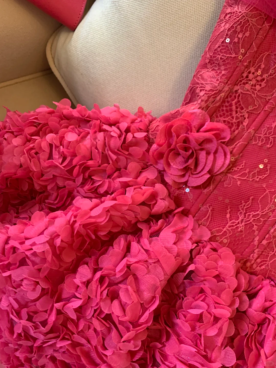 Hot Pink A Line Lace Floral Tulle Short Prom Dress Homecoming Dress  SH5834