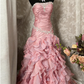 Vintage Grape A Line Strapless Appliques Ruffle Organza Long Prom Dress SH5425