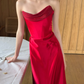 Elegant A Line Strapless Red Charming Satin Prom Dress Party Dress SH4736
