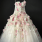 Romantic Pink Floral A Line Sweetheart Neck Tulle Long Prom Dress Gown Dress SH3581