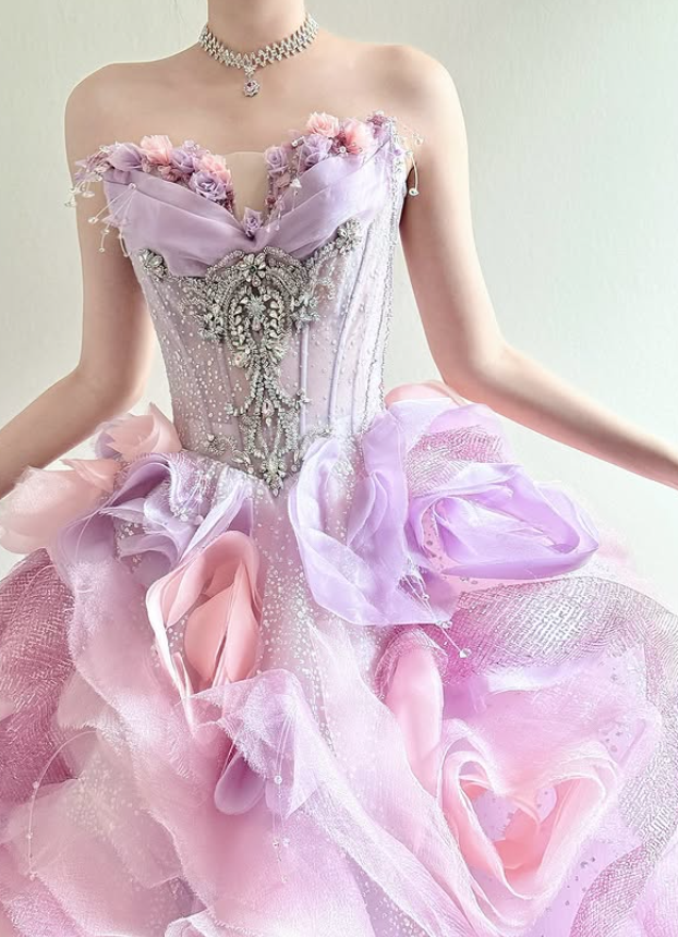 Princess Purple Ball Gown Off the Shoulder Floral Tulle Long Sweep Prom Dress 16th Birthday Dress SH4649