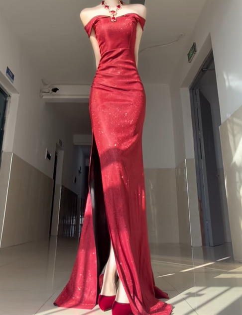 Charming Mermaid Off the Shoulder Sequin Satin Graduation Ball Gown 18th Birthday Dress SH4984