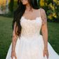 Sweety Ball Gown Spaghetti Straps White Lace Appliques Tulle Long Wedding Dress SH7147
