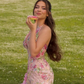 Exquisite Floral Mermaid Halter Pink Chiffon Backless Prom Dress Evening Dress SH6335