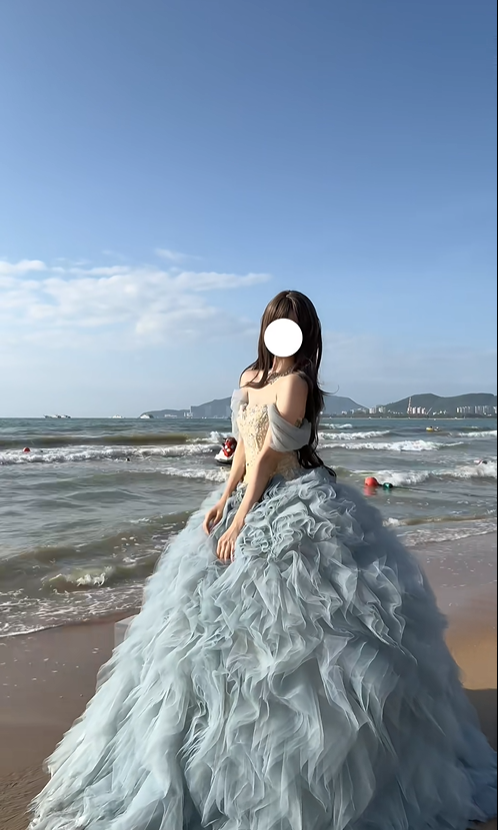 Dreamy Blue Ball Gown Off the Shoulder Beaded Tulle Prom Dress 16th Birthday Dress SH5028
