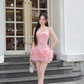 Stunning A Line Strapless Pink Sequin Chiffon Homecoming Dress Cocktail Dress SH3215
