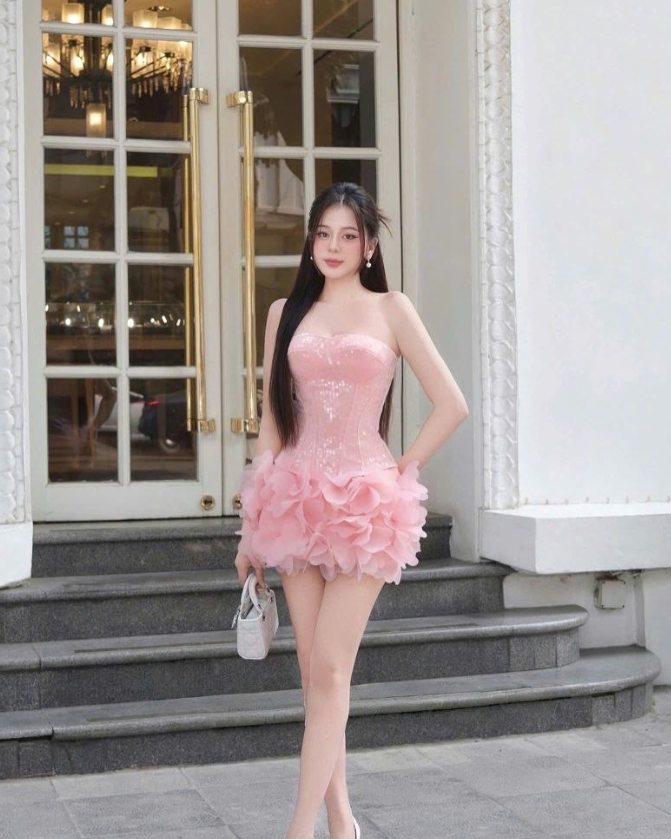 Stunning A Line Strapless Pink Sequin Chiffon Homecoming Dress Cocktail Dress SH3215