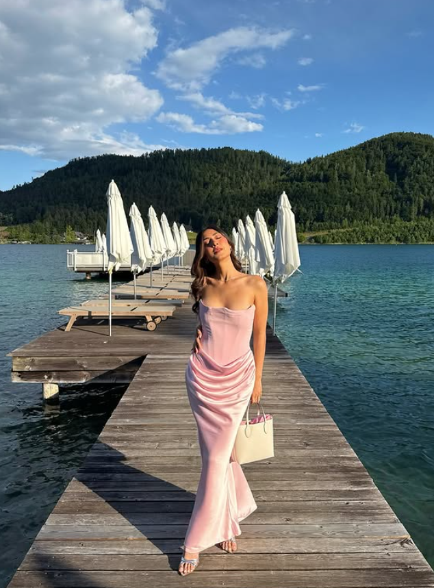 Pink Mermaid Strapless Corset Satin Prom Dress Vacation Dress SH6252