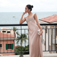 Elegant Blue A Line Straps Beaded Satin Long Prom Dress Date Dress SH5061