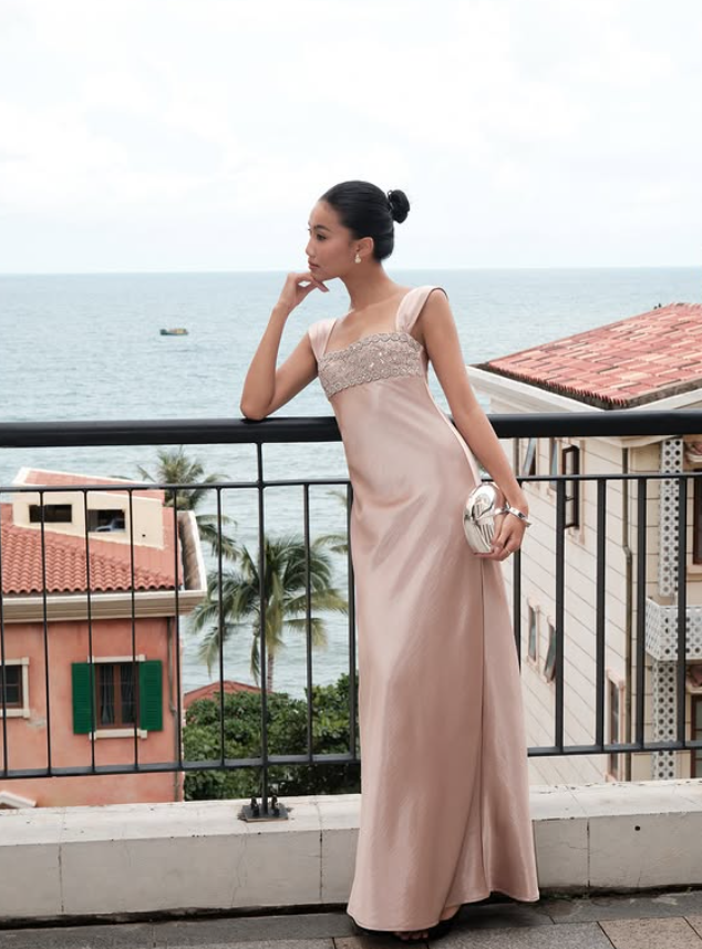 Elegant Blue A Line Straps Beaded Satin Long Prom Dress Date Dress SH5061