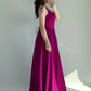 Simple Pink A Line Spaghetti Straps Satin Prom Dress Date Dress SH5550