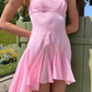 Pink A Line Halter Chiffon Satin Mini Homecoming Dress SH3284