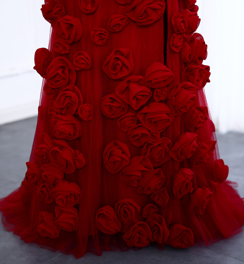 Stunning A Line Sweetheart Neck 3D Flower Burgundy Prom Dress Evening Dress SH2369