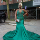 Gorgeous Mermaid V Neck Green Beaded Satin Long Sweep Prom Dress Evening Dress SH2175
