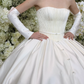 Classic Simple Ball Gown Strapless White Satin Long Sweep Wedding Dress SH5280